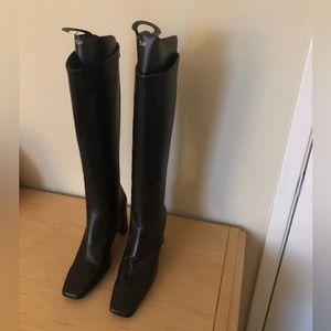 Jil Sander Black Napa Leather Squared Toe Heeled Boots 37